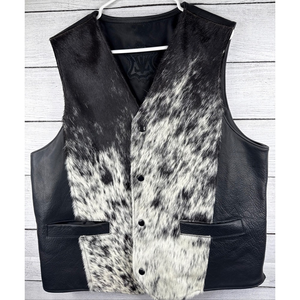 Leather Vest Mens Black Cowhide Western Biker Rocker Moto Party Clubwear